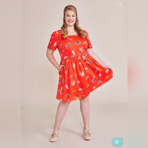 Modcloth bright red cat dress size XL, NWT